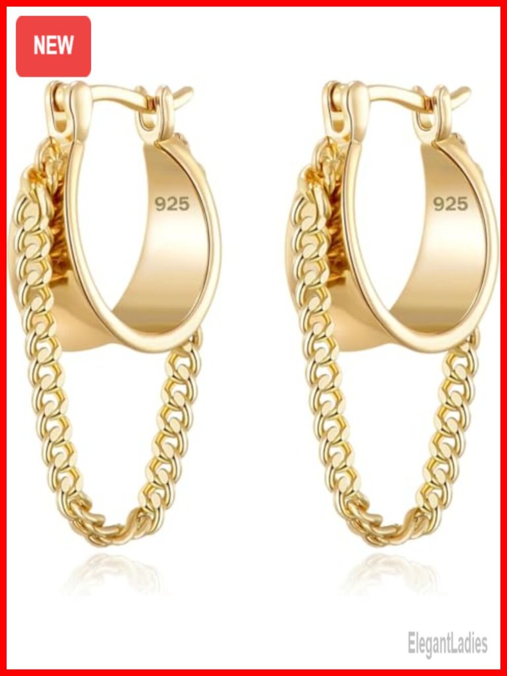 14k Gold Plated Chain Tassel Dangle Hoop Earrings 925 Sterling Silver Post